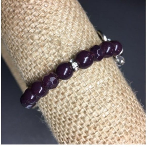 Stretch Charm Bracelet Dark Purple Pale Blue Silver Rhinestone Drop Retro Boho - Picture 2 of 5